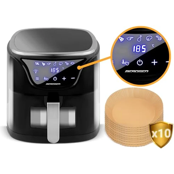 Berdsen Heißluftfritteuse Airfryer 1500 W, 5 L, fettfreie Fritteuse mit Timer und LED-Beleuchtung, schwarz-silber – Bild 4