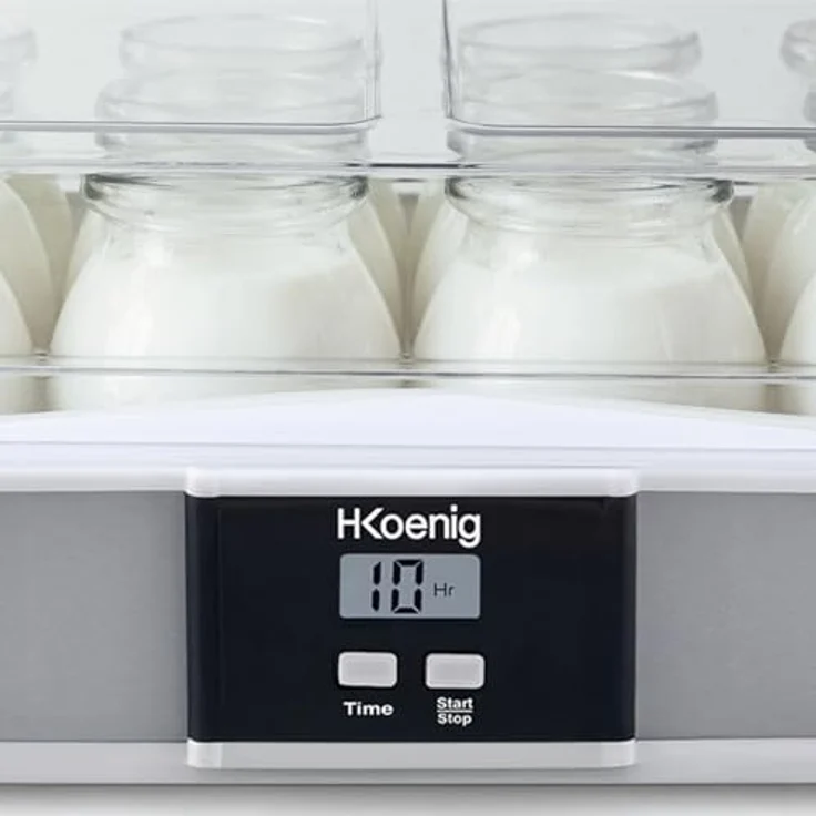 HKoenig ELY120 Joghurtbereiter, Edelstahl, 12 Gläser mit 150 ml, 1,8 Liter, spülmaschinenfest – Bild 7