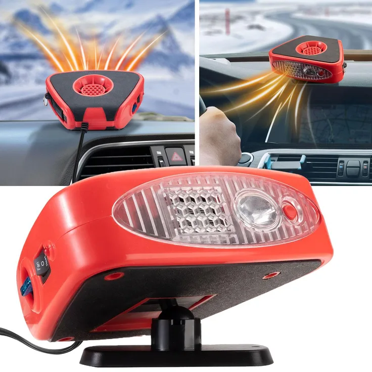 Casativo Leistungsstarker Kfz-Zusatzheizlüfter mit Kugelkopf-Halterung, 150W, 12V, für schnelles Enteisen und Wärmen, integriert Arbeitslampe, ideal für kalte Winter-Morgen