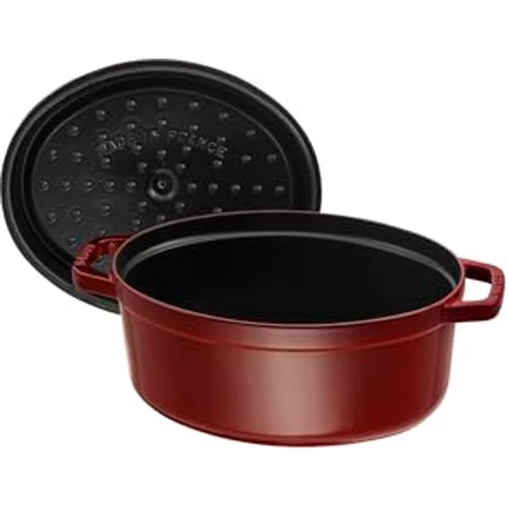 Staub 1102987 Cocotte-Bräter, oval mit Deckel 29 cm, 4,25 L, mit mattschwarzer lierung im Inneren des Topfes, grenadine – Bild 5