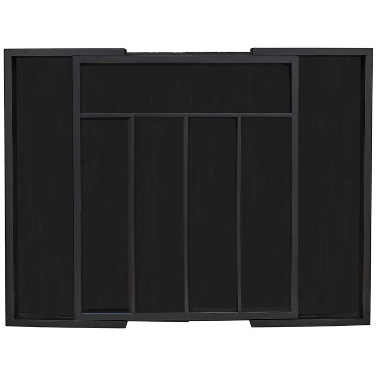 relaxdays Besteckkasten Ausziehbarer Besteckkasten Bambus, 7 Fächer für mehr Ordnung, Schwarz