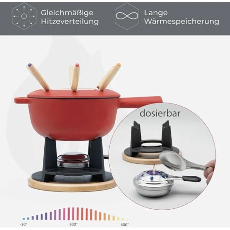 osoltus BBQ Gusseisen Fondue Käsefondue Emaille beschichtet rot – Bild 5