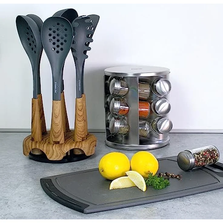 STONELINE Back to Nature 8-teiliges Küchenhelfer Set, Holzoptik, drehbarer Ständer, Kochbesteck für antihaftbeschichtes Koch- und Backgeschirr, stylisches Küchen Zubehör – Bild 3
