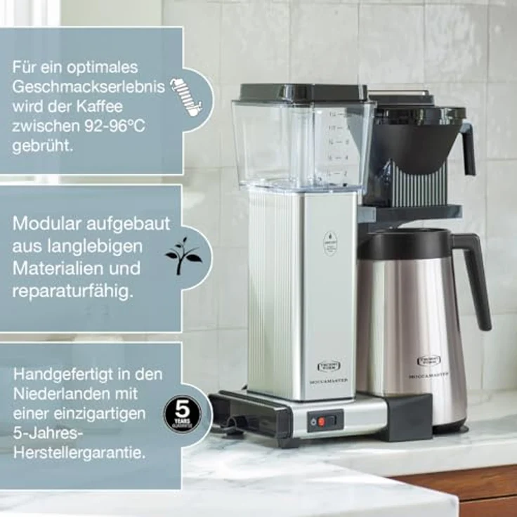 Moccamaster KBGT, Filterkaffeemaschine mit Thermoskanne, Off-White, 1.25L, 6 Minuten Zubereitungszeit – Bild 3