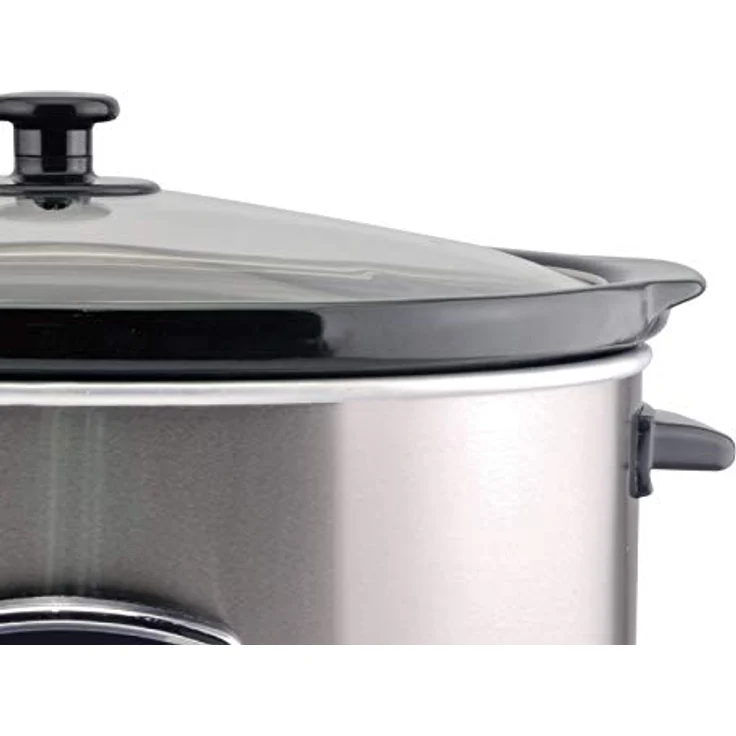 Beper BC.510 - Slow Cooker Kochtopf mit digitalem Display, Keramikbehälter, 3 Kochen, Warmhaltefunktion, Timer und Verzögerungsstart, 280 W, 4,5 Liter, Struktur, Schwarz und Stahl – Bild 3