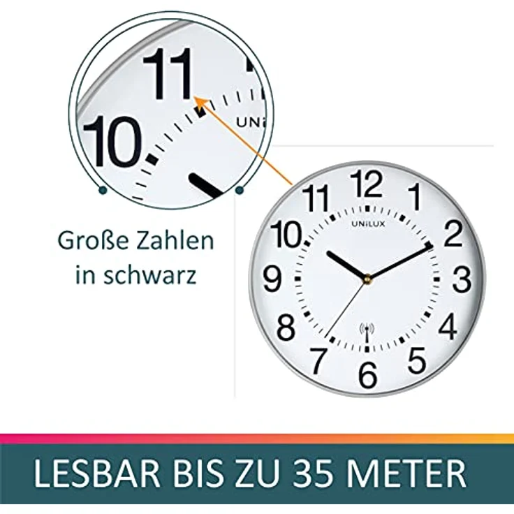 Unilux Funk-Wanduhr Maxi Wave, 30cm, schwarz – Bild 4