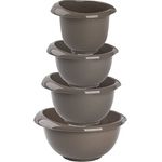 Engelland Backschüsseln, Rührschüssel, Schneebesen, Topf, Salatschüssel, stapelbar, rutschfeste Silikonfüße, Einhandausguss, Kunststoff, 4er-Set, Farbe: Braun