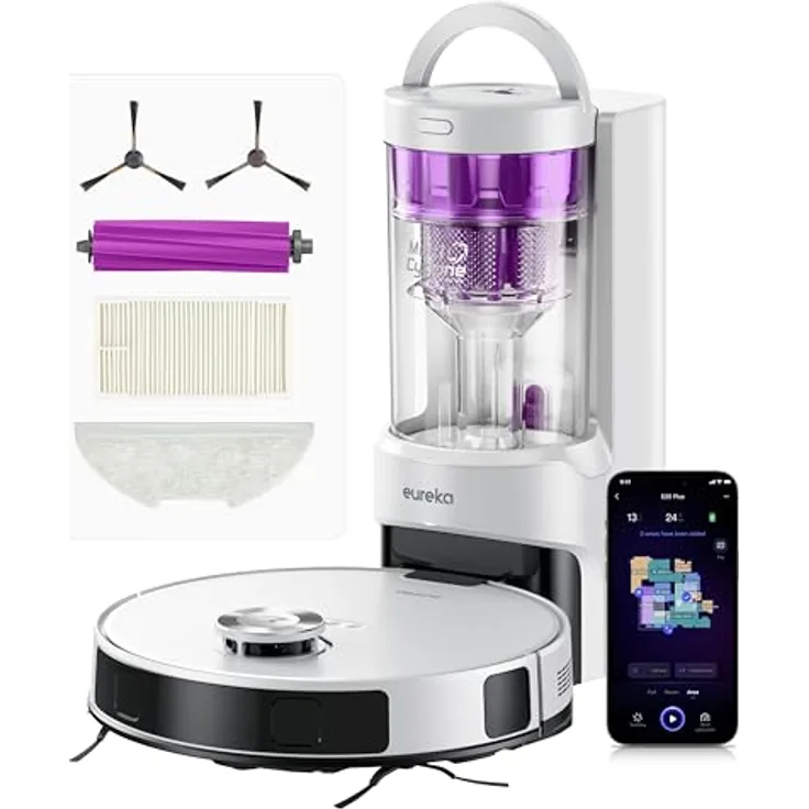 Eureka E20 Plus, Staubsaugroboter mit 8000 Pa Saugkraft, selbstentleerender Station, 180 Minuten Laufzeit, 3D Hindernisvermeidung, DuoDetect AI, weiß