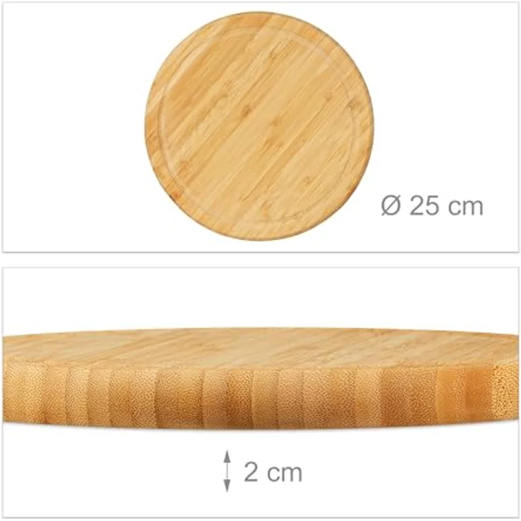 Relaxdays Frühstücksbrettchen 6er Set, Bambus, rund, 25 cm, Küchenbrett, pflegeleicht, natürlich, messerschonend, natur – Bild 5