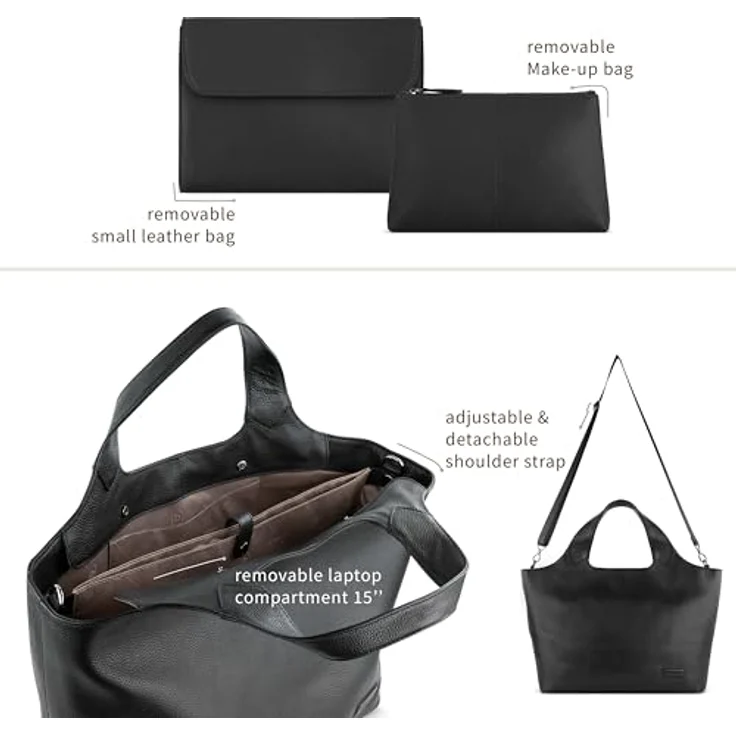 bugatti Elsa Shopper Tasche L, Leder mit Laptopfach, 50 cm, schwarz – Bild 5