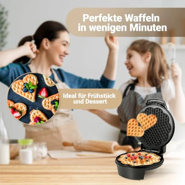 Bomann WA 5018 CB Waffelautomat, 1200 Watt, Stufenlos regelbarer Bräunungsgrad, Große Backflächen Ø 18 cm antihaftbeschichtet, Schwarz – Bild 6