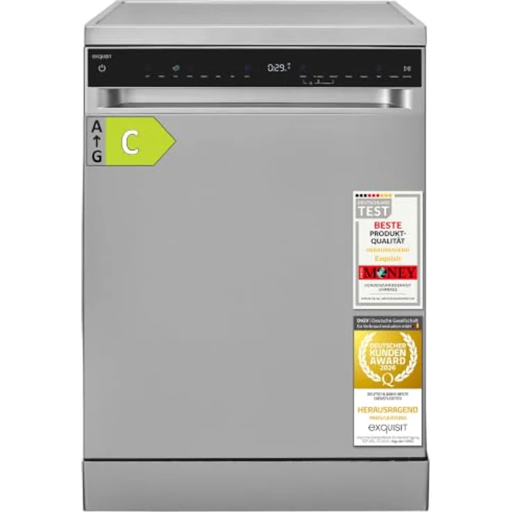 Exquisit GSP59316-450C Geschirrspüler 16 Maßgedecke, Energieklasse C, 8 Spülprogramme, Aquastop, Innenbeleuchtung, unterbaufähig, Silber – Bild 1