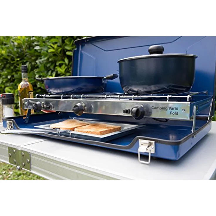 Campingaz Zweiflammkocher Camping Vario Fold, zum Kochen und Überbacken, klappbar, Art. 2000028967, blau – Bild 6