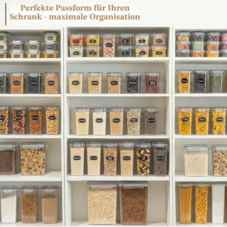 GoMaihe Vorratsdosen 16 Set, Luftdichte Kunststoff-Aufbewahrungsboxen mit Deckel, 1,7L, 1,25L, 0,75L, für trockene Lebensmittel wie Müsli und Mehl – Bild 2