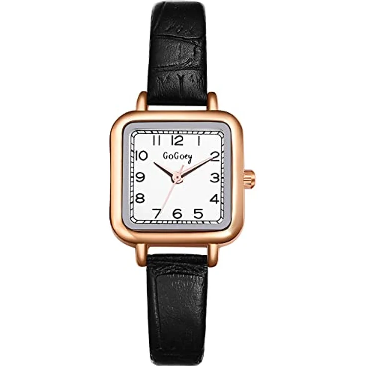 JewelryWe Damen Quartz Armbanduhr, klassisches quadratisches Design mit schwarzem Lederarmband, wasserdicht – Bild 1