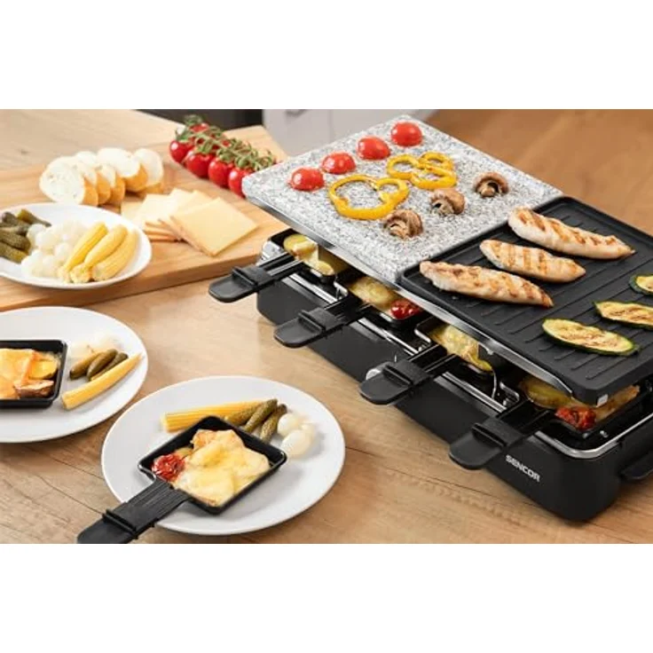 SENCOR Raclette Multifunktionsgerät Leistungsstark 1400W, Raclette 8 Personen, Grill & Griddle, EasyClean, Verstellbare Temperatur – Bild 3