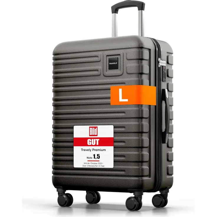 Travely Premium Koffer 24" - Hartschalen Koffer mit über 75L Volumen, sanften Rollen & TSA Schloss