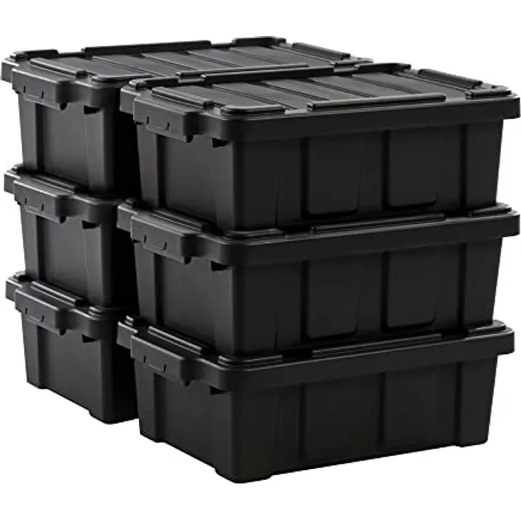Iris Ohyama, Kunststoff-Aufbewahrungsbox, 12,5 l Garagen-Aufbewahrungsbox, 4er-Set, DDSKT-130, Schwarz, stapelbar, Verschlussklammern ? B44,5 x T29 x H15,5 cm
