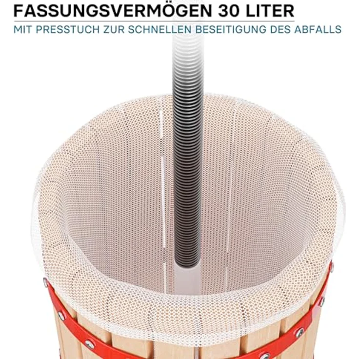 Wiltec 30L Obstpresse aus Buchenholz Saftpresse mit 3 passenden Presstüchern Weinpresse aus Holz in rot - Ideal zum Wein und Apfelsaft selber machen – Bild 5
