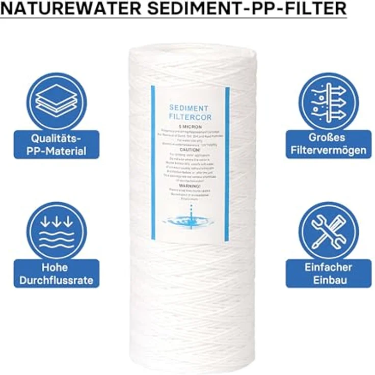 naturewater PPW-10A 5 µ Baumwollfilter Kartusche, 254 mm (10 Zoll) für Umkehrosmoseanlagen, präzise Filtration gegen Schmutzpartikel – Bild 2