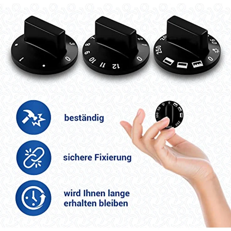 VIOKS Drehknopf Herd Knebel 52mmØ Set - 9x Herd Knopf Schwarz & Herd Ersatzteile Drehknopf 6mm Achse - Knöpfe & Schalter für Backöfen & Herde – Bild 5