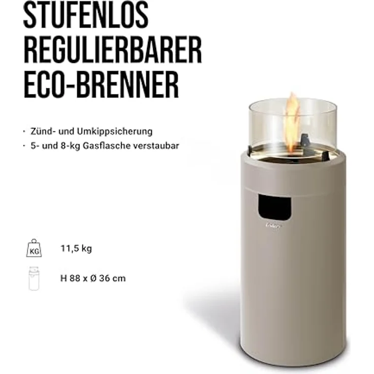 Enders Terrassenfeuer Nova LED M Taupe Gold Terrassenheizer, Gas-Heizofen mit stufenloser Leistungsregulierung – Bild 4