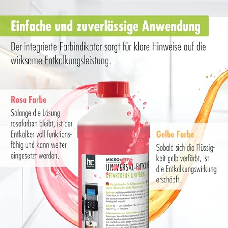 Höfer Chemie 3 x 1 L Universal Entkalker, für alle Kaffeevollautomaten und Geräte, mehrfach verwendbar mit Indikatorflüssigkeit – Bild 4