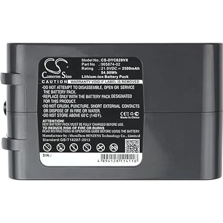 Cameron Sino CS-DYC620VX Akkus 2500mAh Kompatibel mit [Dyson] Absolute, DC58, DC61, DC62, DC62 Animal, DC72, DC74 Animal, SV03, SV03 Animal Pro, SV04, SV05, SV05 Absolute, SV06, SV06 Fluffy, SV07, SV07 Animal Pro, Schwarz, 21.6V Li-ion 54Wh – Bild 3