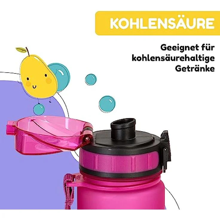 schmatzfatz Kinder Trinkflasche 400ml, Sport für Schule Kindergarten, 1-Klick Verschluss, Geschmacksneutrale Wasserflasche, Auslaufsicher mit Fruchteinsatz, BPA-Frei – Bild 4