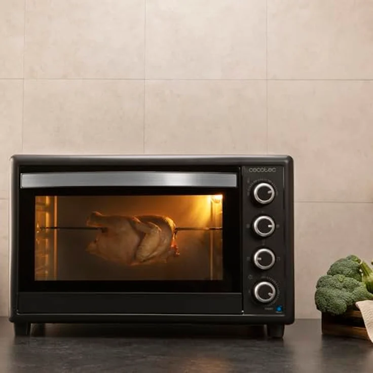 Cecotec Tisch-Konvektionsofen Bake&Toast 6090, 60 Liter, 2200 W, 12 Funktionen, Innenbeleuchtung, doppeltes Türglas, drehbarer Spieß, schwarz – Bild 5