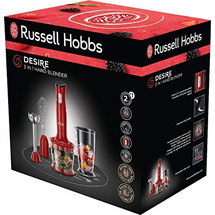 Russell Hobbs Stabmixer 3-in-1 Desire 500W - Zerkleinerer, Mixer- & Schneebesenaufsatz, BPA-freies & spülmaschinenfestes Zubehör, Pürierstab f. Smoothie, Suppen, Joghurt, Saucen, Babynahrung – Bild 2