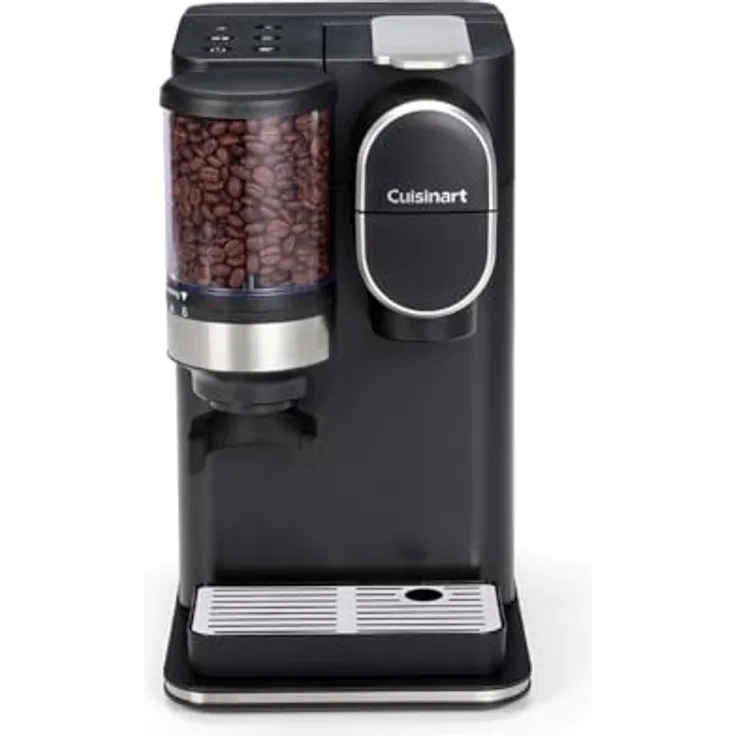Cuisinart Kaffeemaschine für eine Tasse, gemahlen und gebrüht | Single serve Filterkaffee | Eingebautes Kegelmahlwerk aus Edelstahl | 3 Tassengrößen wählen | Wiederverwendbare Filterkapsel | Schwarz