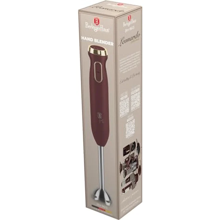 Berlinger Haus BH9613 Leonardo, Stabmixer mit abnehmbarem Schaft, 800 Watt, zwei Geschwindigkeitsstufen, Bordeaux – Bild 4