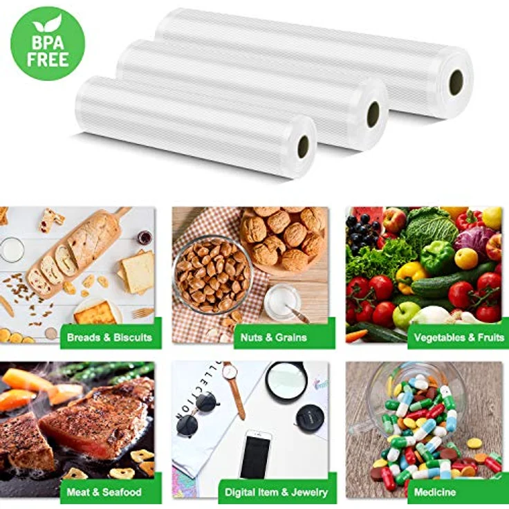 Vpcok Direct Vakuumierbeutel 3 Rollen 20/25/28x500cm, BPA-freie Vakuumfolie mit 150µm Stärke, wiederverwendbar und reißfest für Lebensmittel und Sous Vide – Bild 3