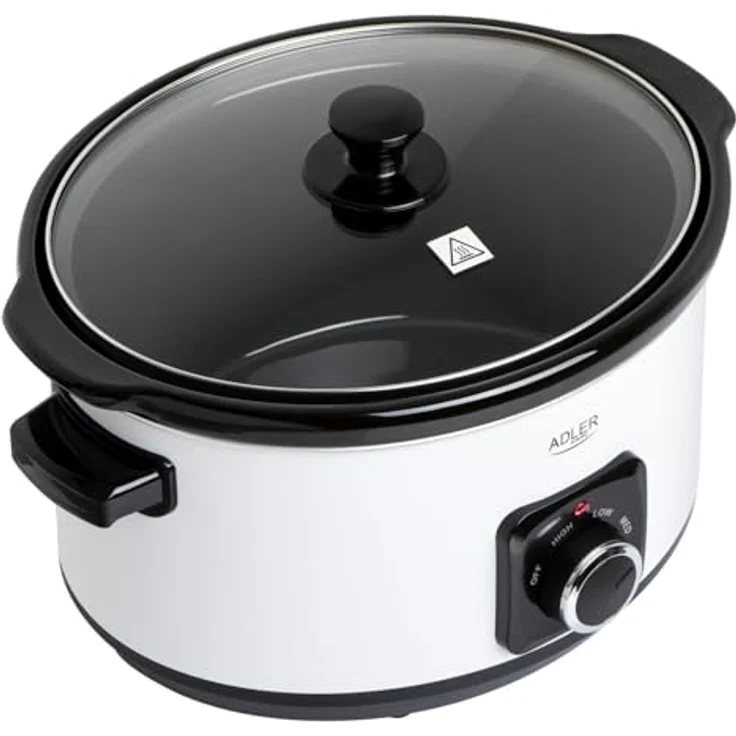 Adler ADLER Slow Cooker 5,8L, 290W Leistung, Keramische Schale, Edelstahlgehäuse, Glasdeckel – Bild 2