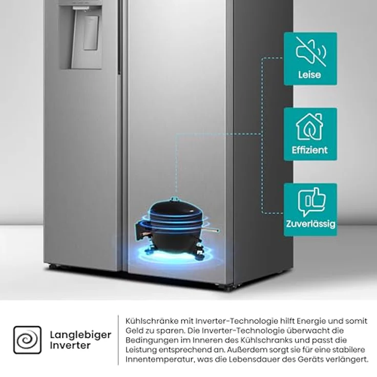 Hisense RS5P528STIE, Side-by-Side Kühl-Gefrier-Kombination in Edelstahl, 347 Liter Nutzinhalt, No-Frost-Technik, für 3-4 Personen, Energieeffizienzklasse E – Bild 6