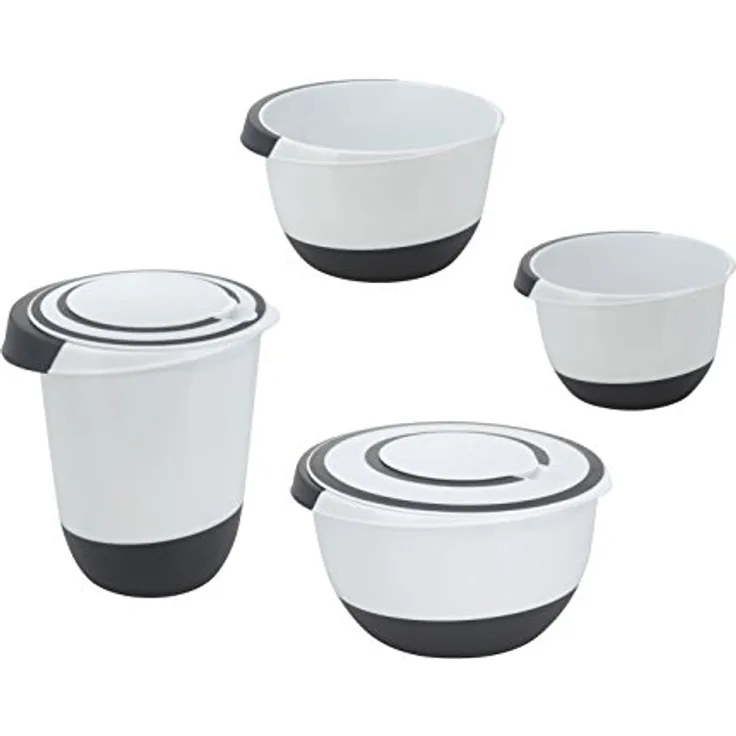 Spetebo Rührschüssel Set - 4-teilig - Kunststoff Schüssel mit rutschfestem Boden und Deckel - Spülmaschinenfest