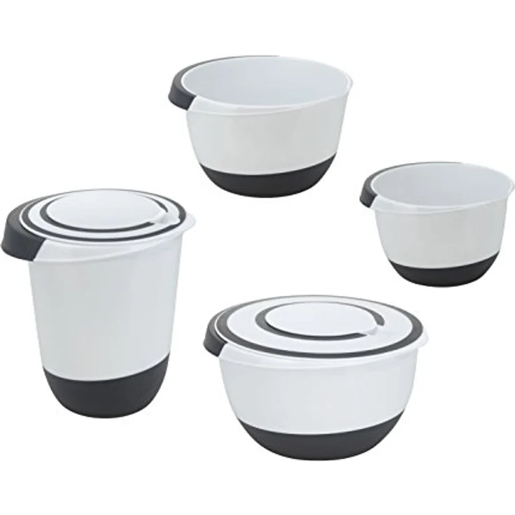 Spetebo Rührschüssel Set - 4-teilig - Kunststoff Schüssel mit rutschfestem Boden und Deckel - Spülmaschinenfest – Bild 1