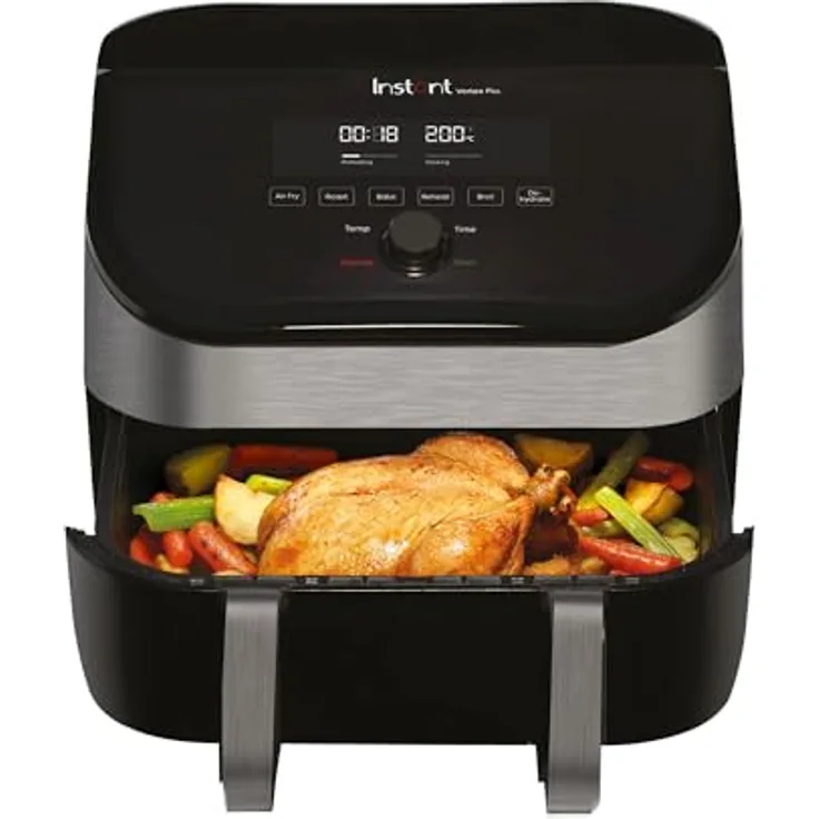 Instant VersaZone Heißluftfritteuse/XXL Single + Doppelkammer in 1-8.5L Digitaler Air Fryer Edelstahl, 8-in-1 Smart Programme - Frittieren, Backen, Braten, Grillen, Dörren, Aufwärmen