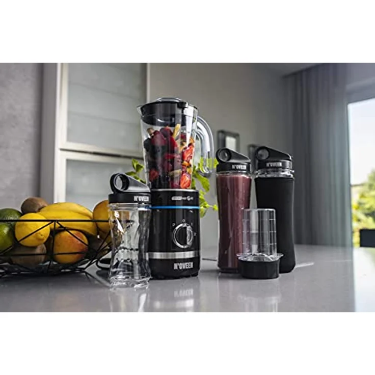 Noveen SB2000, Standmixer mit 500-Watt-Motor, 6-armiger Edelstahlklinge, 3 Flaschen und LED-Beleuchtung, Schwarz – Bild 9