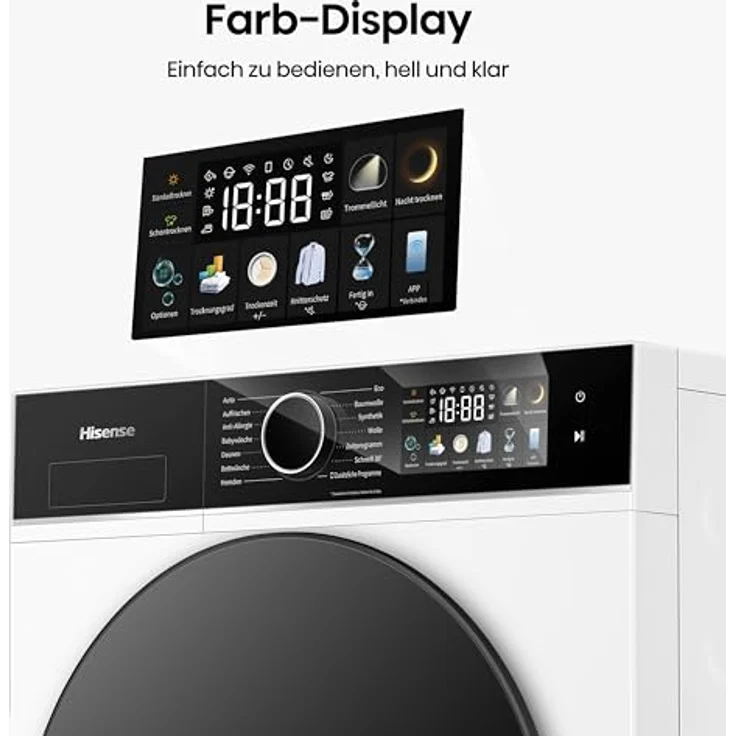 Hisense DH3I802BWCD Wärmepumpentrockner, 18 Programme, QuickDry, Auto Dry Sensoren, Anti-Allergie, LED-Farbdisplay – Bild 4