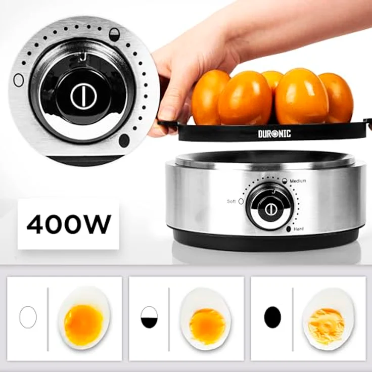 Duronic EB40 BK Eierkocher, elektrisch für 1–7 Eier, 400 W, Härtegradeinstellung, Timer & Überhitzungsschutz, schwarz – Bild 3
