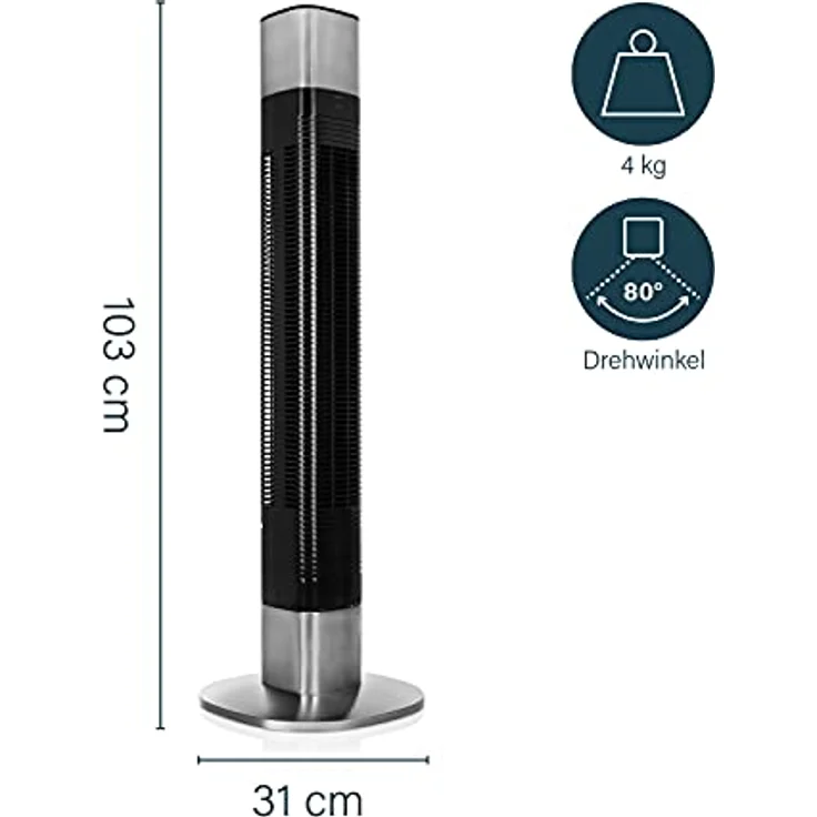 Princess 350000 oszillierender Turmventilator, kompatibel mit Alexa und Smart Home Pro, 103 cm Höhe, Ventilator mit 50W, sehr leise mit nur 54dB, Grau- Schwarz – Bild 3