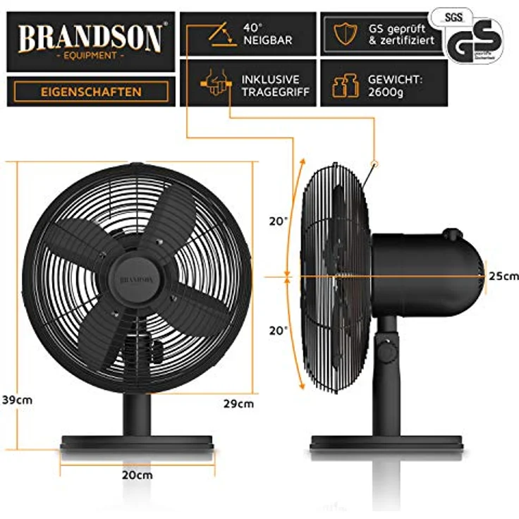 Brandson Tischventilator Design Retro - Ventilator mit 3 Geschwindigkeitsstufen - mobiler Lüfter - – Bild 3