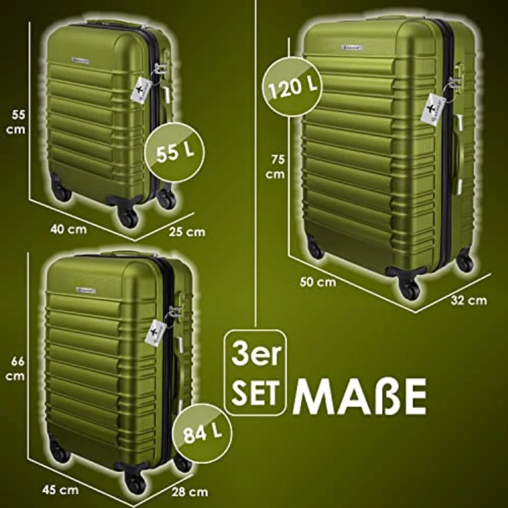 KESSER® 3tlg. Hartschalenkofferset Hartschalenkoffer Reisekoffer Set Trolley Koffer Inkl. Kofferwaage + Gepäckanhänger Rollkoffer Schloss 4 Rollen ABS-Hartschale Teleskopgriff M-L-XL – Bild 2