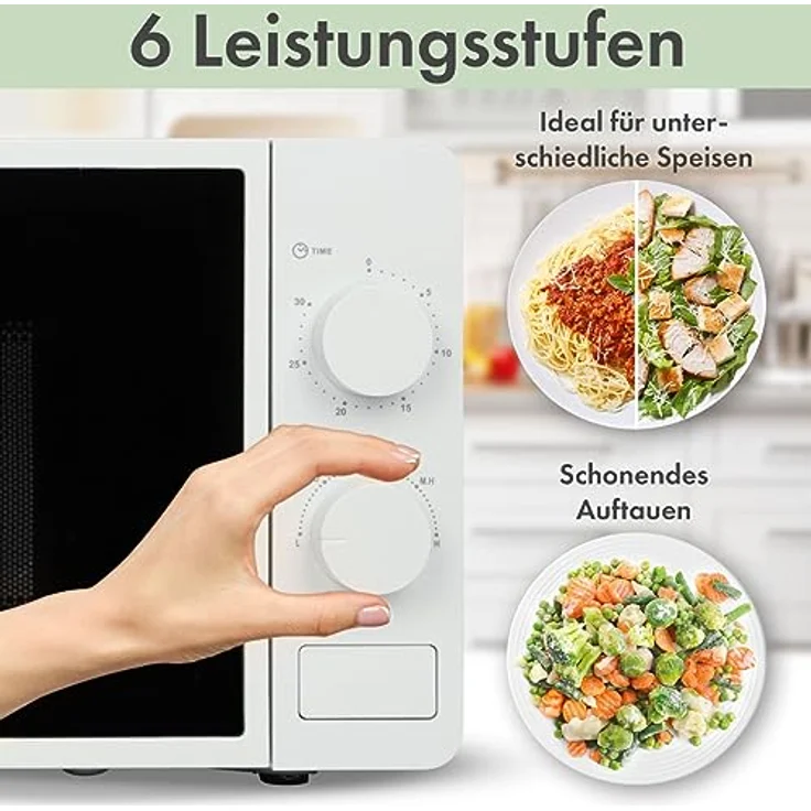 Bomann MW 6014 CB Mikrowelle, 700 Watt, Standgerät, 20 Liter Garraum, 6 Leistungsstufen, 30 Minuten-Timer mit Endsignal, Garraumbeleuchtung,weiß – Bild 3