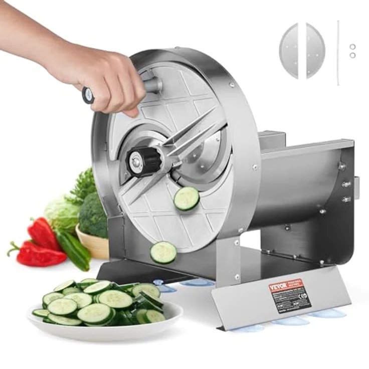 VEVOR Manueller Gemüse- und Obstschneider, Edelstahl, 0–12 mm einstellbare Dicke, mit 2 Ersatzklingen, für Kartoffeln, Gurken, Zitronen und Tomaten – Bild 1