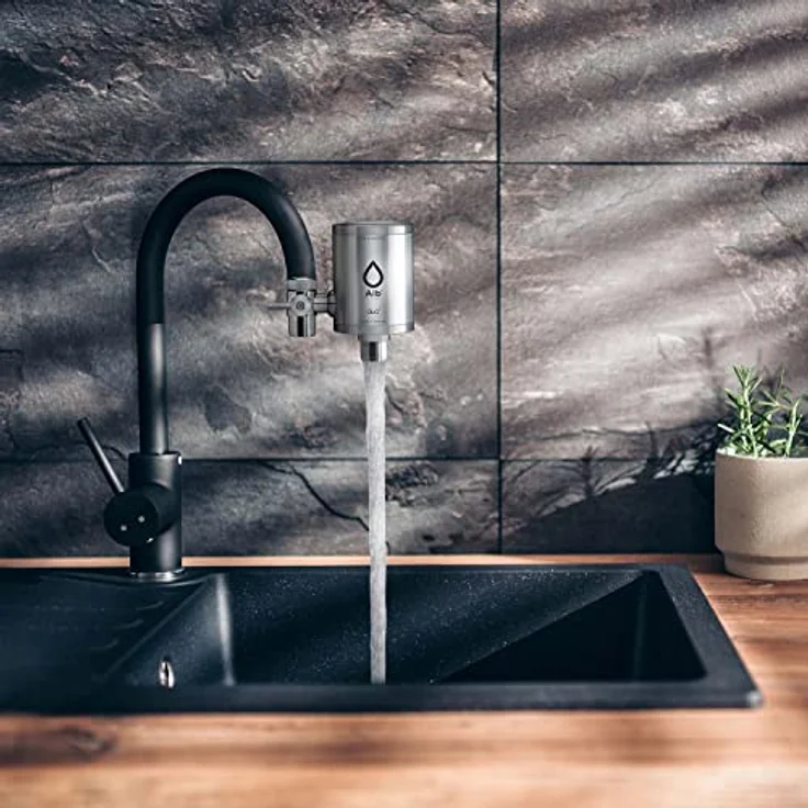 AlbFilter® Duo Active, Trinkwasserfilter für Wasserhahn mit Edelstahl-Gehäuse, reduziert Schadstoffe und verbessert Geschmack – Bild 2