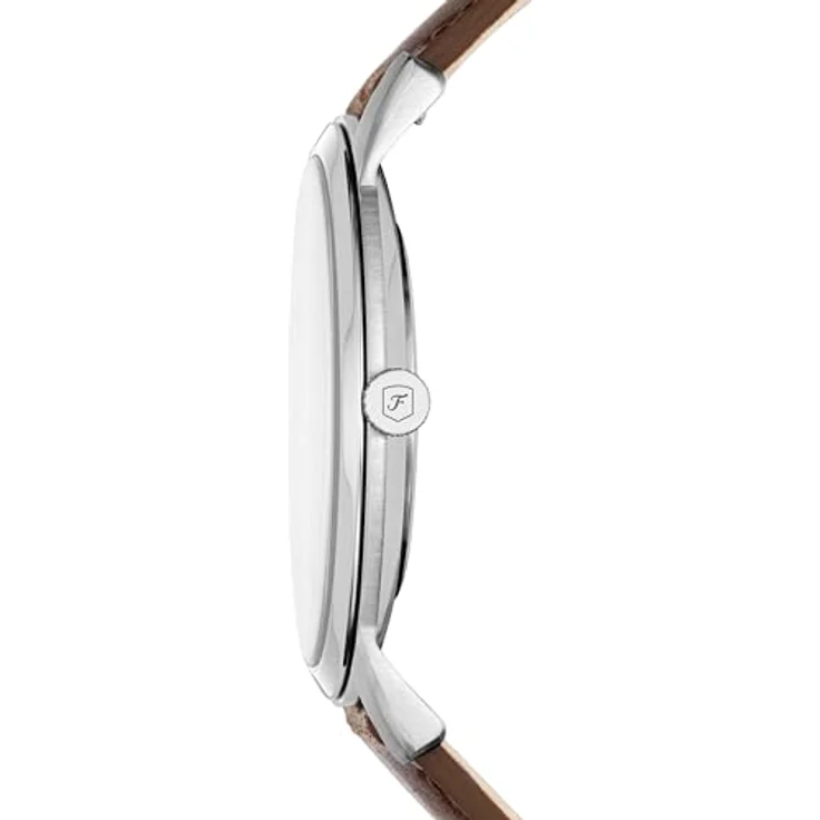 Fossil Herrenuhr Edelstahl, Quarz mit Leuchtzeigern, Gehäusedurchmesser 44 mm, braunes Lederarmband, wasserdicht bis 5 Bar – Bild 2