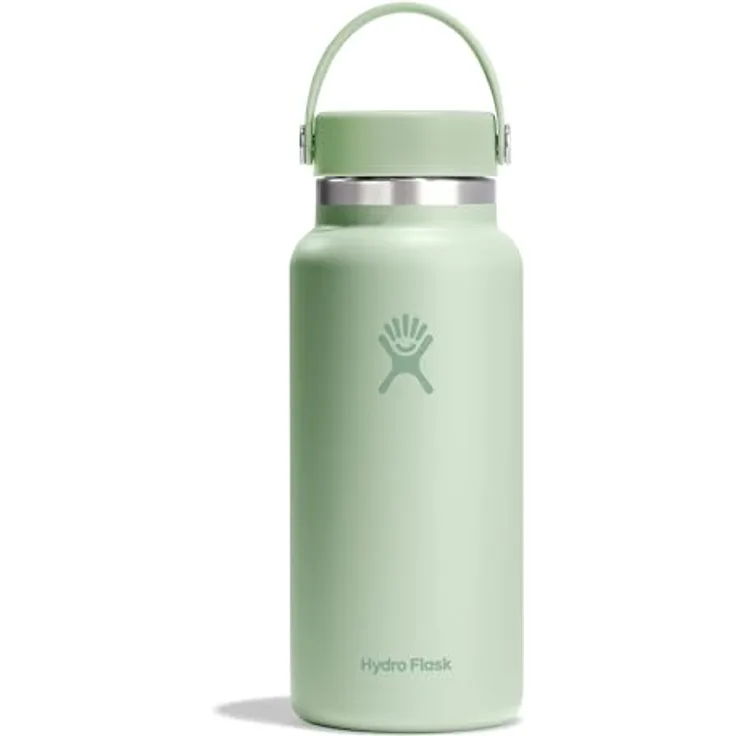 Hydro Flask Wide Mouth Trinkflasche 946ml (32 oz) Aloe - Isolierte Wasserflasche aus Edelstahl mit auslaufsicherem Flex Cap-Deckel & Gurt, spülmaschinenfest